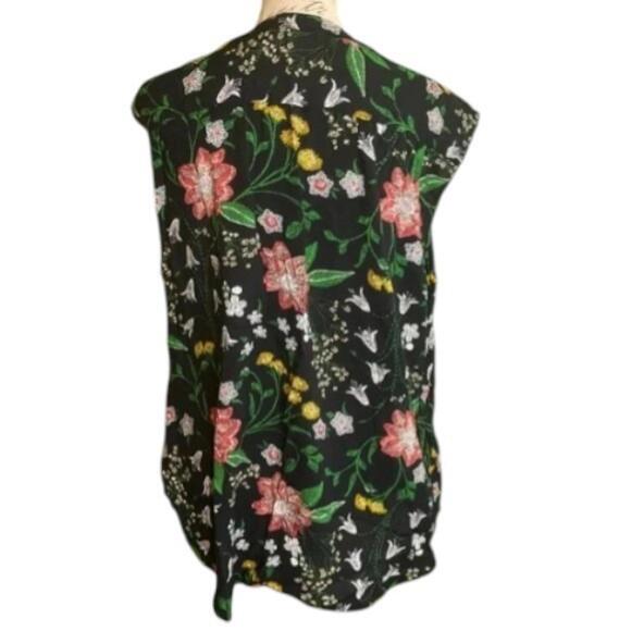 Old Navy Women’s XXL Black Floral Sleeveless Blouse Light & Airy Flowy Bow Neck - Picture 2 of 9